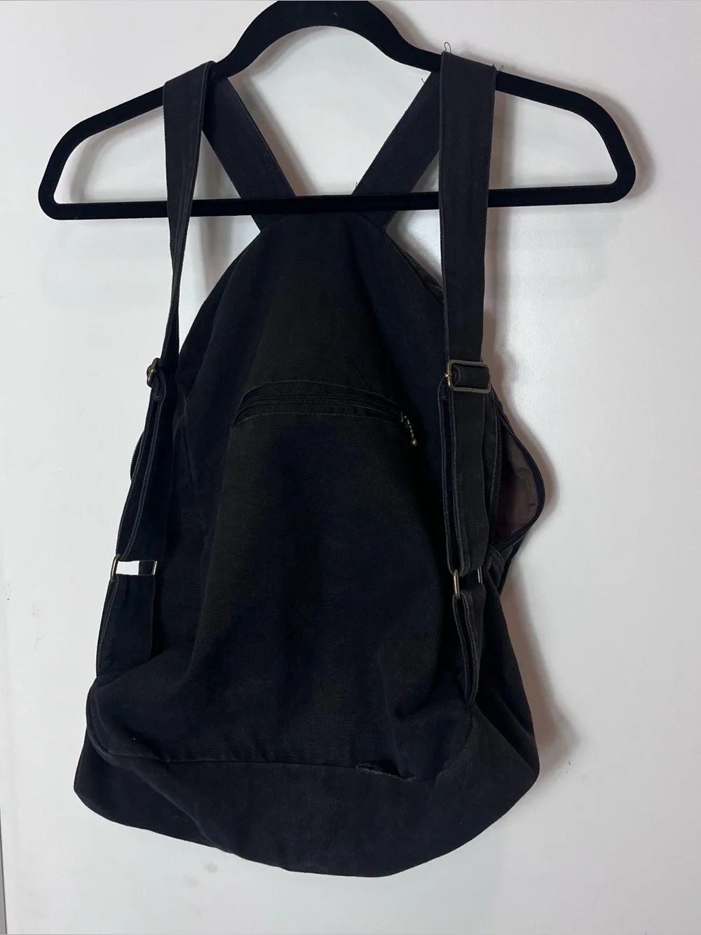 Black Embroidered Canvas Backpack Boho Floral Accent Bag